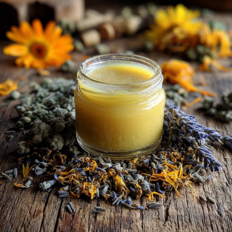 DIY herbal salve recipe with calendula, lavender, and comfrey – natural healing balm for cuts, burns, and bruises