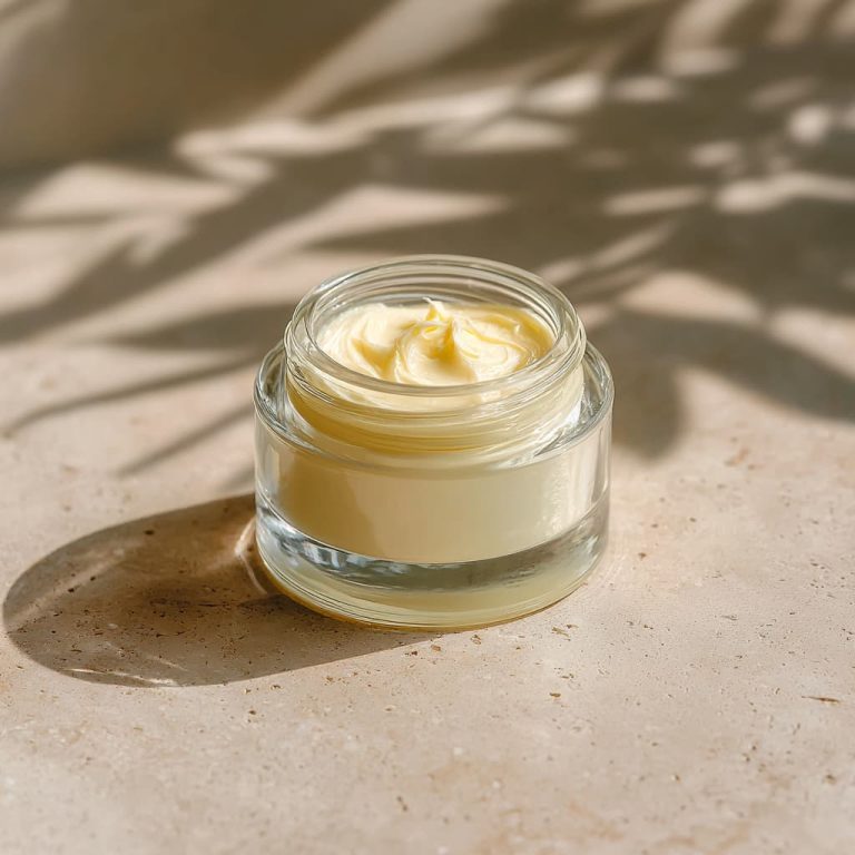 DIY face cream with natural botanical ingredients for glowing skin.