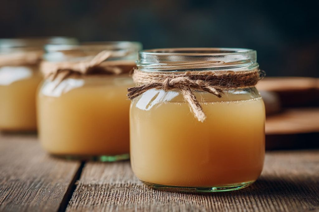 Jars of homemade bone broth for easy daily use.