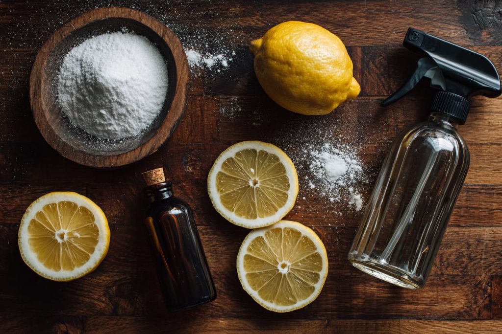 DIY natural kitchen cleaner vinegar lemon baking soda recipe