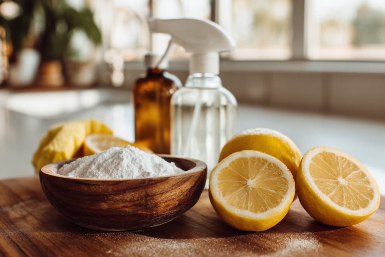natural kitchen cleaning ingredients baking soda vinegar lemon eco friendly cleaning