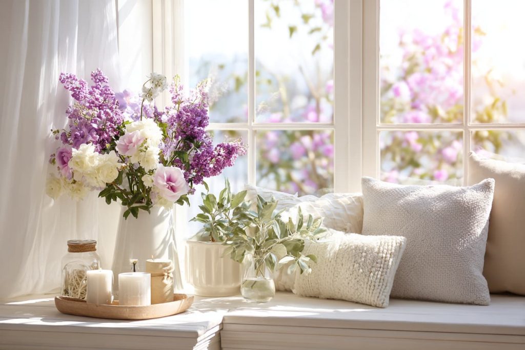 spring home reset fresh flowers open window
